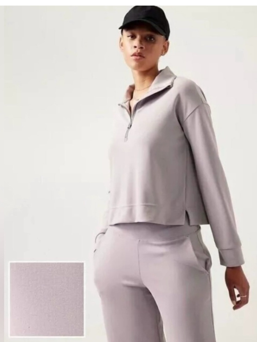 Athleta Seasoft 1/4 Zip Sweatshirt Gray Tinsel Purple Size Small